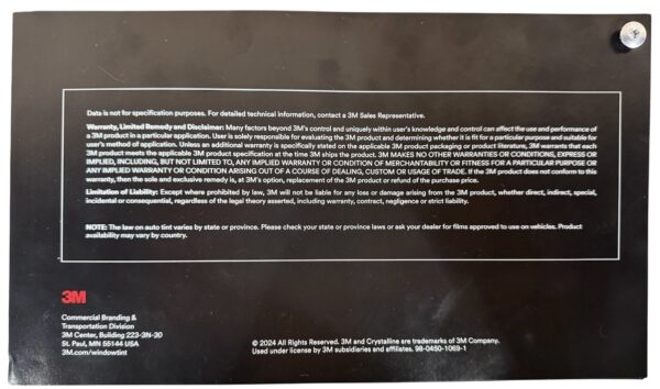 3M Auto Tint Fan Deck Back Cover