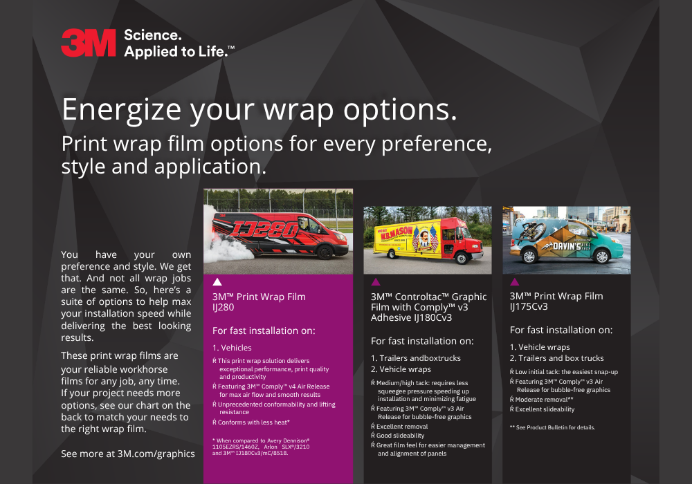 3M Print Wrap Film Comparison Chart (Pack of 25)