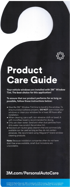 3M Auto Tint Hang Tag Back