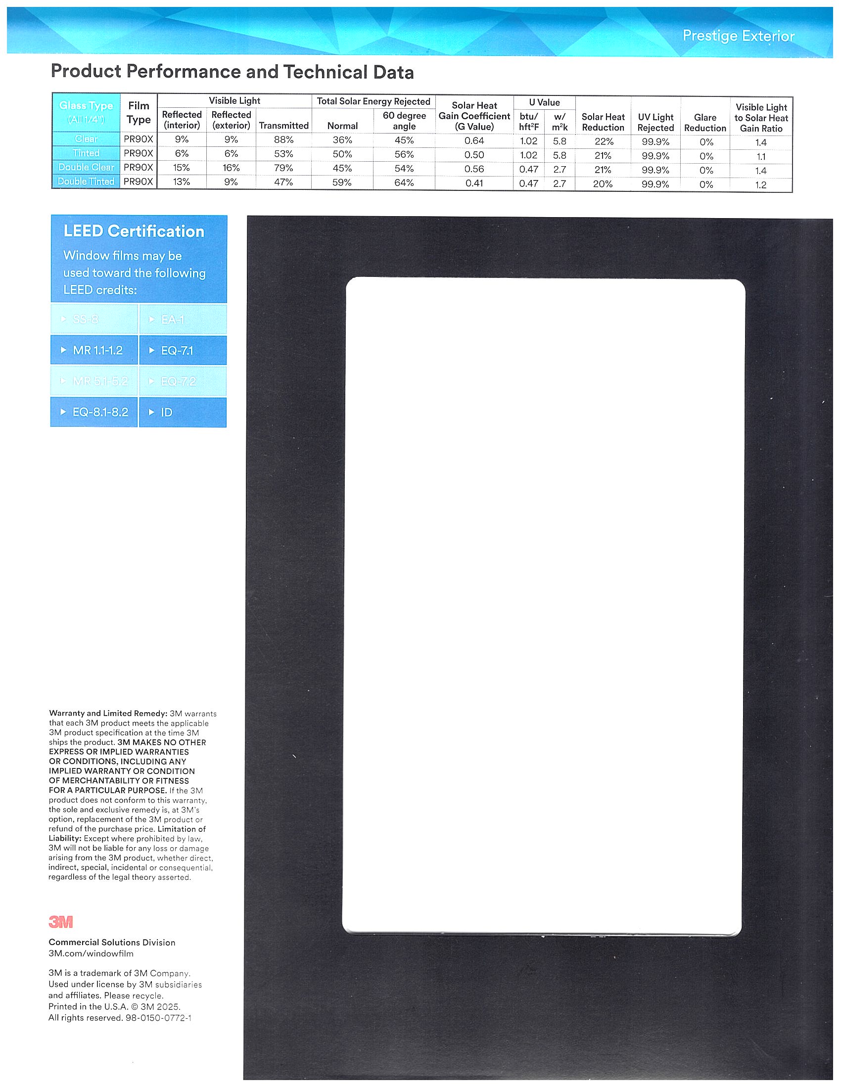 3M Prestige 90 Exterior Sample Card Back