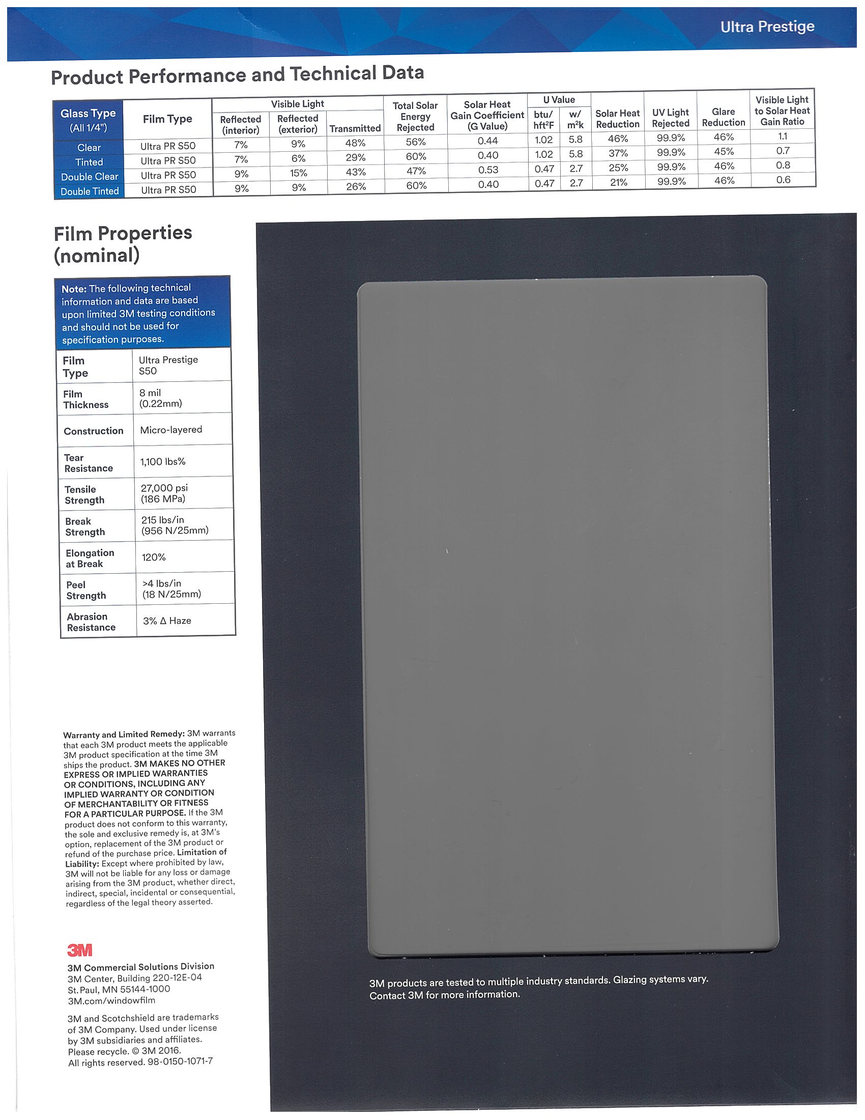 3M ULTRA Prestige S50 Sample Card Back