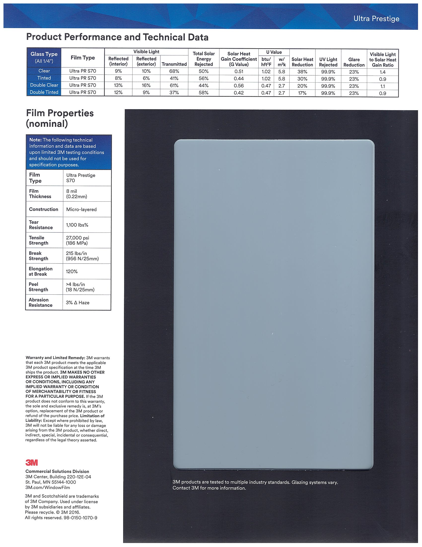 3M ULTRA Prestige S70 Sample Card Back