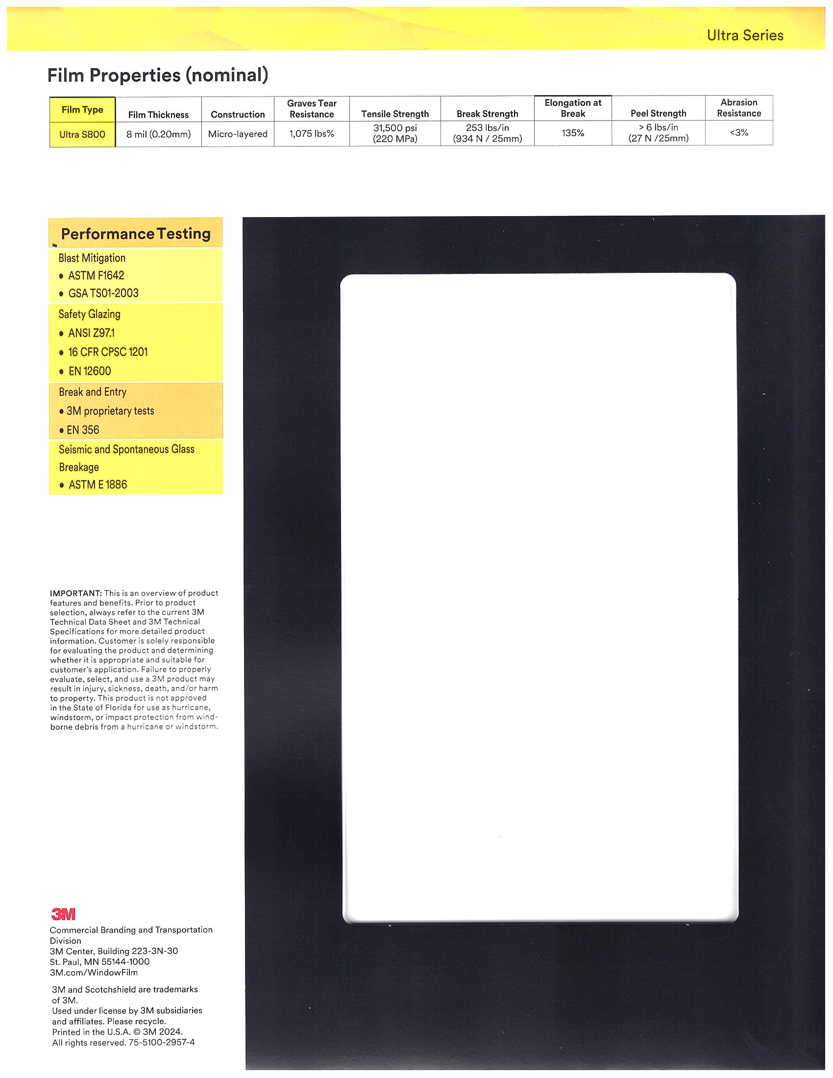 3M ULTRA S800 Sample Card Back