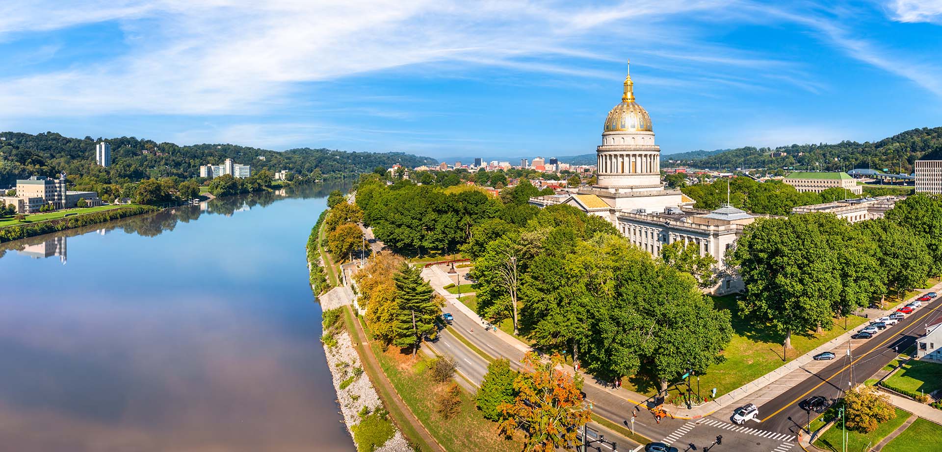 West Virginia State Capitol and skyline, in Charleston