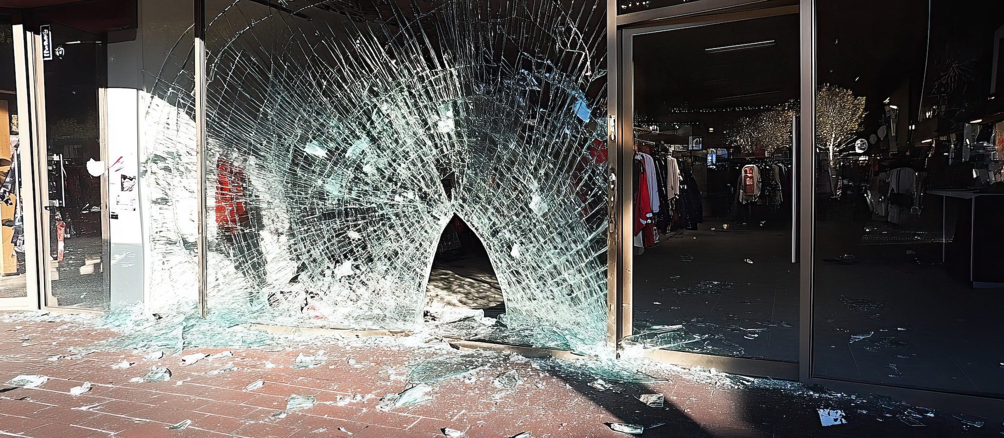 Shattered glass retail storefront
