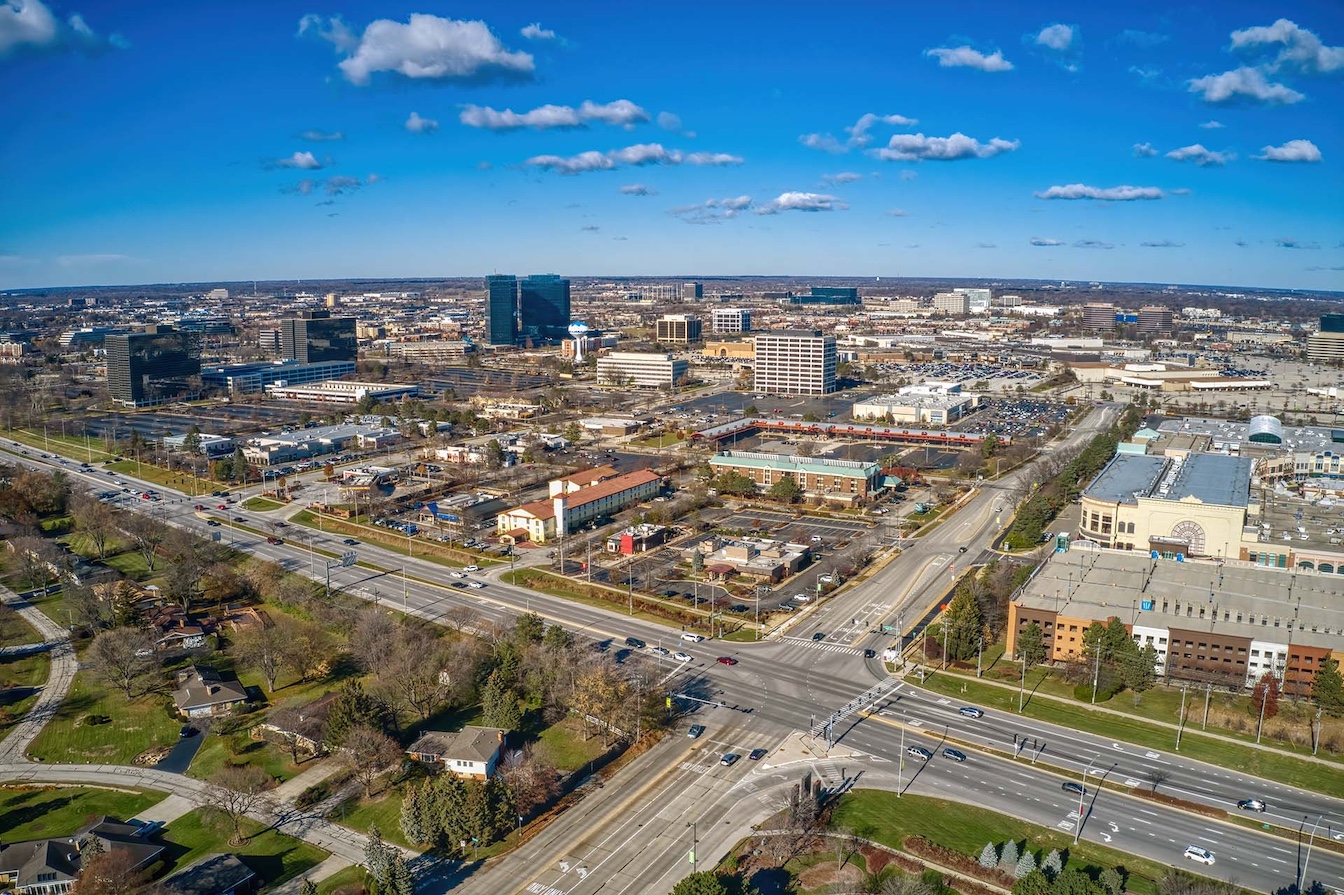 Aerial View of the Chicago Suburb of Schaumburg in Autumn