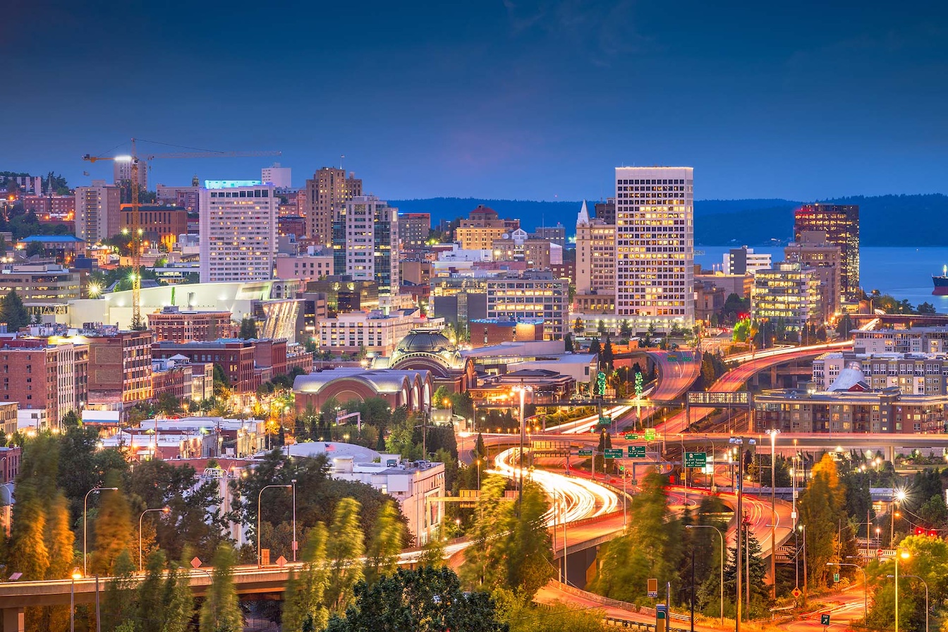 Tacoma, Washington skyline at night