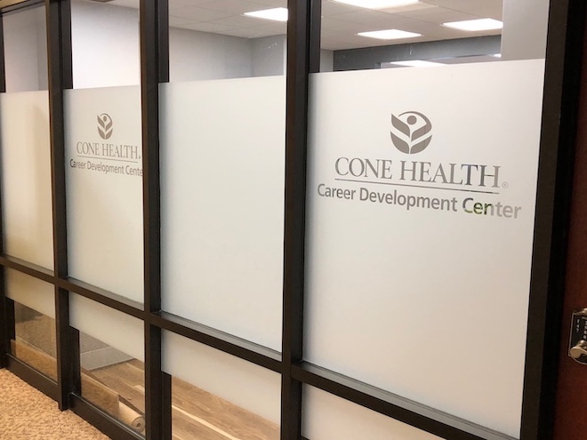 3M Dusted Crystal installed on a glass office