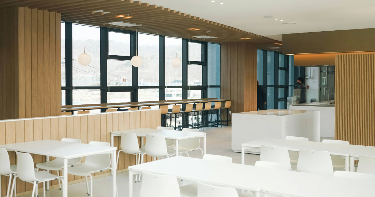 A commercial space with large windows