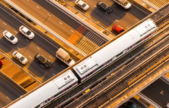 Bird's eye view of rail cars